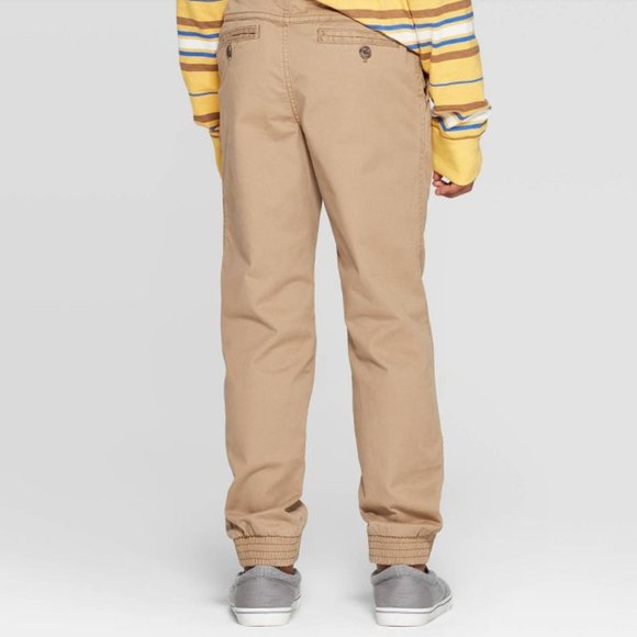 Stretch Pull-On Jogger Fit Khaki Pants with Soft Tie Waistband & Back Pockets - Picture 3 of 7
